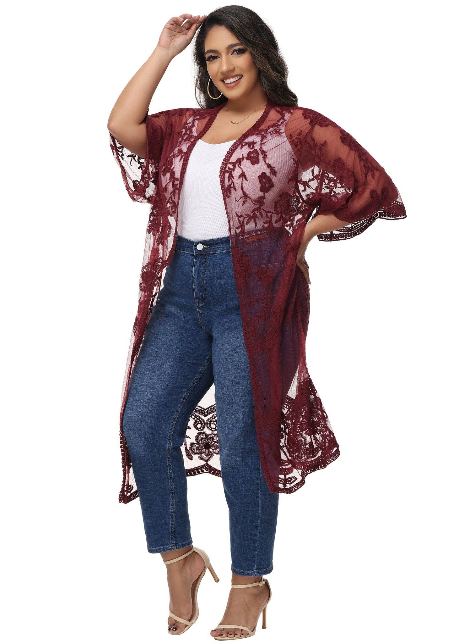 Anna Kaci Wholesale - Wholesale Cardigan - Women's - Women's Plus Size Lace Cardigan Open Front Floral Cardigan61