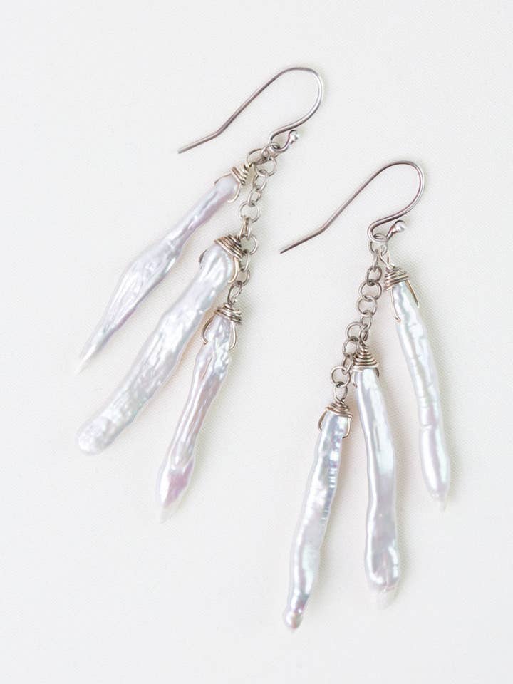 Blush Freshwater Pearl Tassel Earrings for wholesale by Anne Vaughan Designs Jewelry