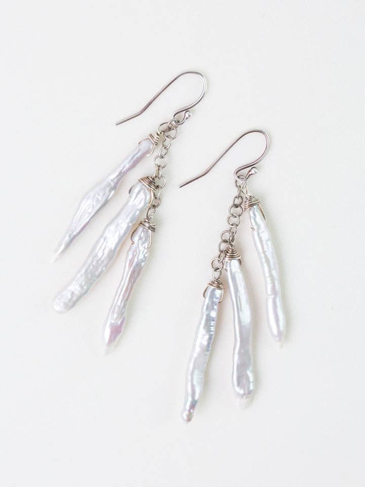 Blush Freshwater Pearl Tassel Earrings for wholesale by Anne Vaughan Designs Jewelry