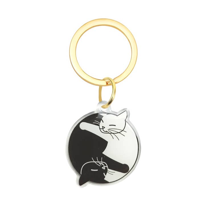 Yin Yang Cat Acrylic Keychain - Black & White Cat Lovers for wholesale by Real Sic