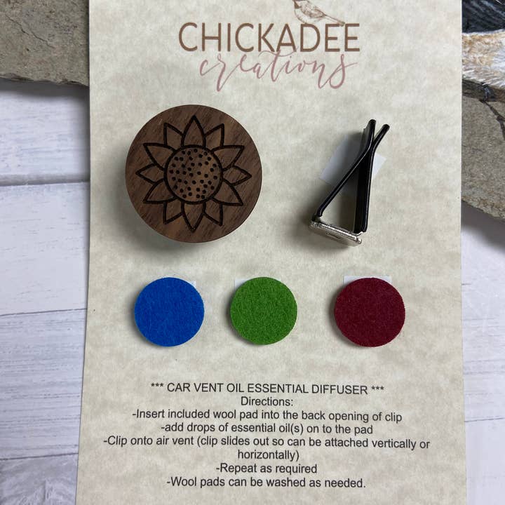 Car air vent essential oil car diffuser clip - sunflower for wholesale by Chickadee Creations