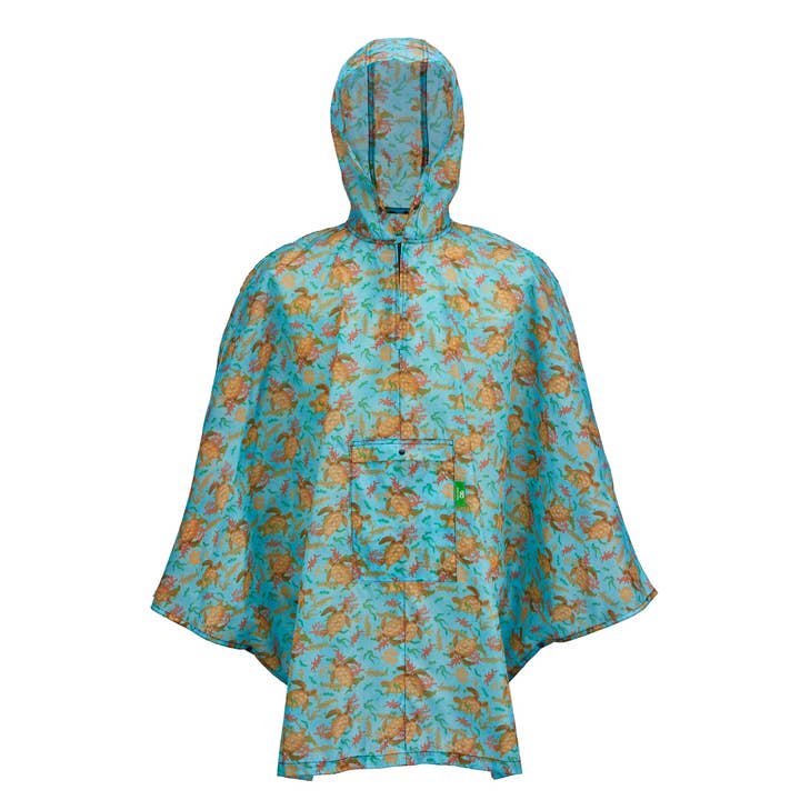 Eco Chic Waterproof Foldable Adult Poncho Sea Turtles for wholesale by Eco Chic