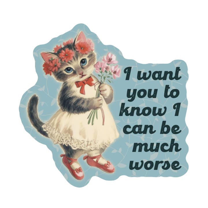 Pegatina de vinilo de alta calidad de gatito travieso sarcástico y lindo para venta al por mayor de Juju and Moxie