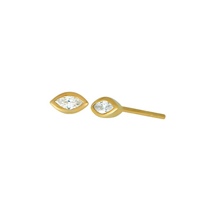 The Land of Salt - Wholesale Stud/Post Earrings - Marquise CZ Diamond Evil Eye Stud Earrings in Gold0