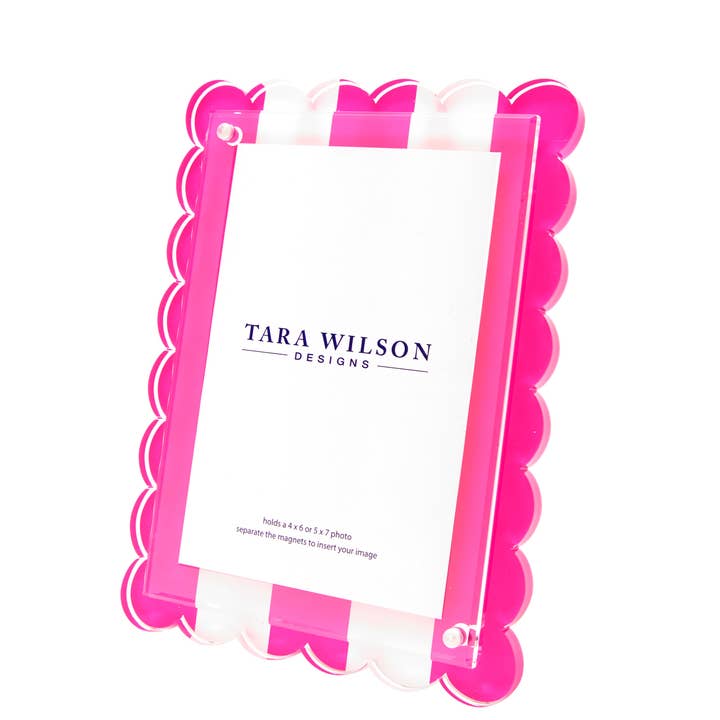 SCALLOP FRAME - PINK & WHITE STRIPE for wholesale by Tara Wilson Designs
