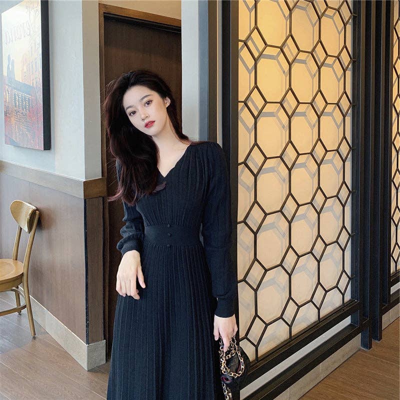 Marayn - Wholesale Dress - Women's - HighWaisted Knit Dress Chic Korean Style for Fall19