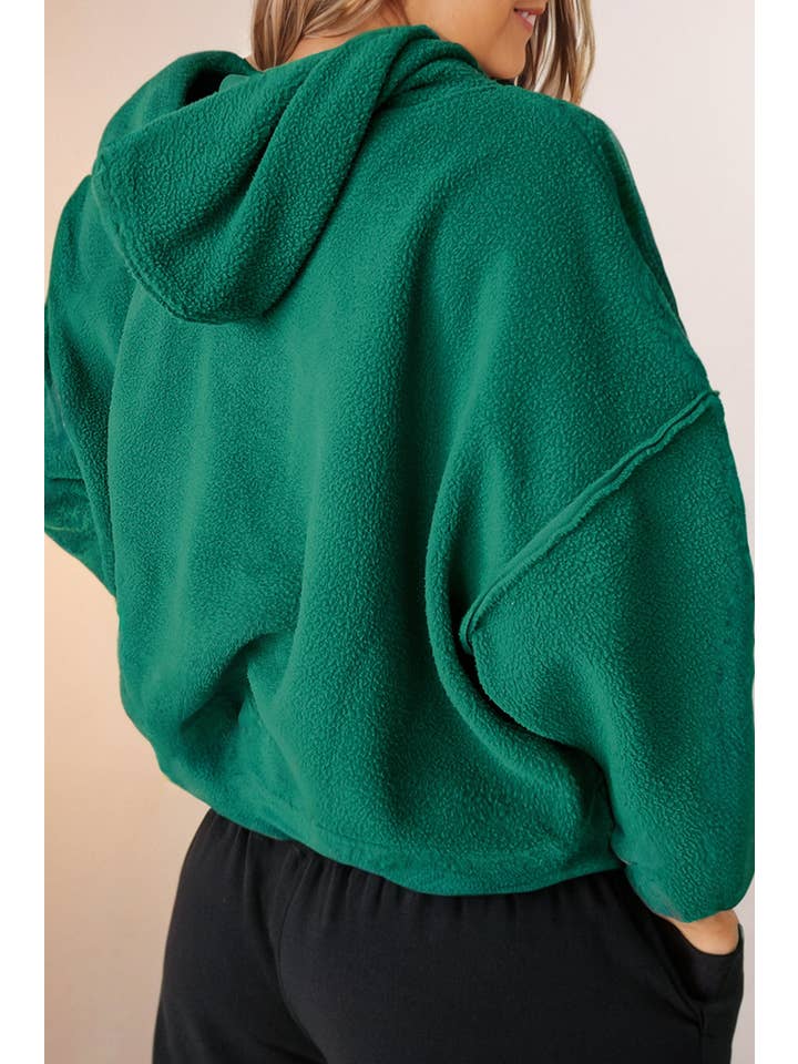 Green Drop Shoulder Sherpa Fleece Long Sleeve Hoodie for wholesale on Faire