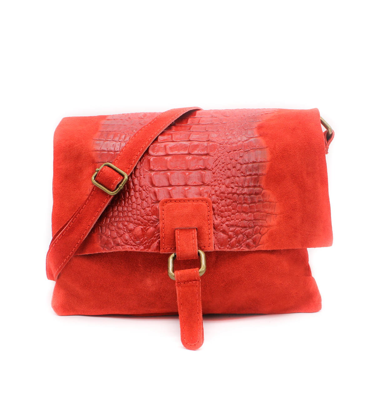 Ellas Trading - Venta al por mayor Bandolera - Mujer - Bolso cruzado de cuero de gamuza italiana suave con estampado de cocodrilo9