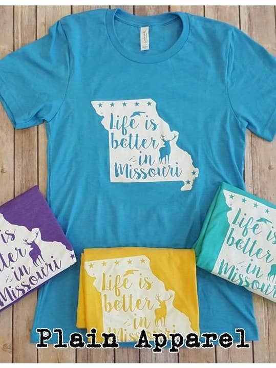 Life is Better in Missouri Tee for wholesale by Plain Apparel Tees
