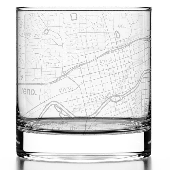 Well Told - Wholesale Cocktail/Liquor Glass - Reno NV Map Rocks Whiskey Glass