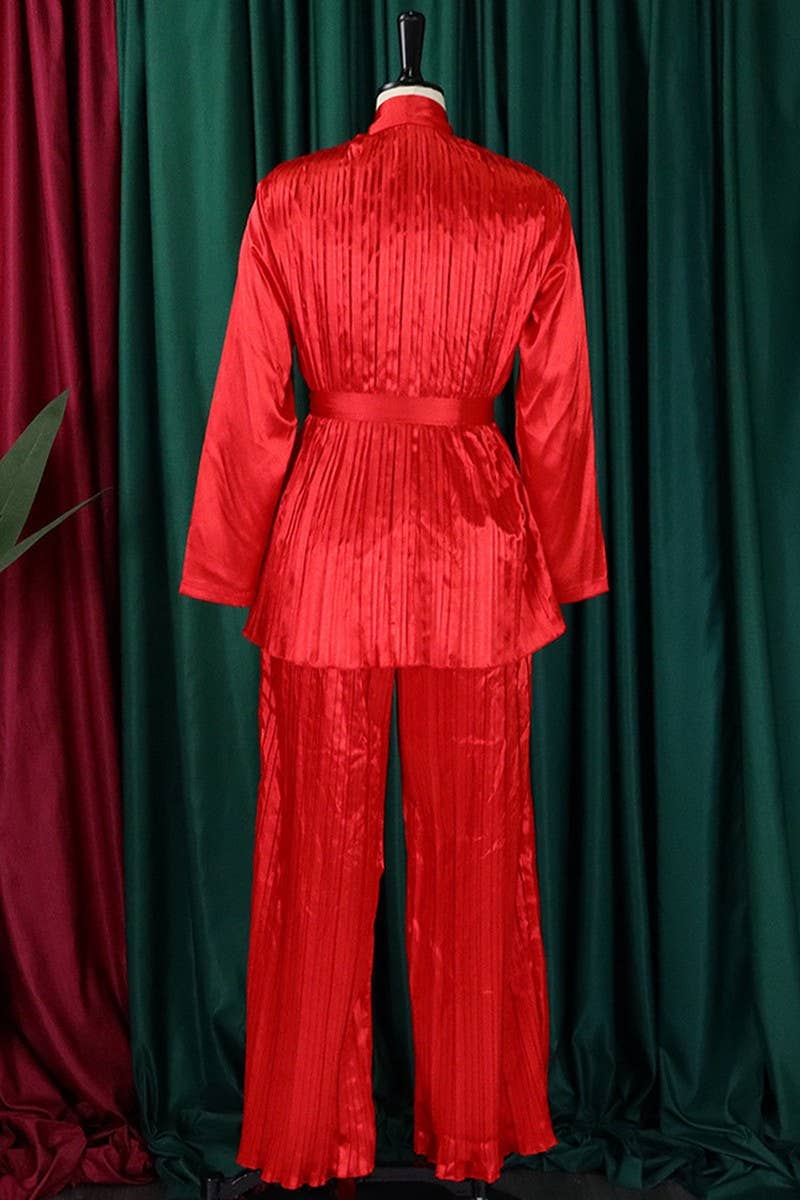 NINEXIS - Wholesale Top & Pant Set (NOT Loungewear) - Women's - CWSTB0523_PLUS SIZE  LACE UP SHIRT  TROUSERS TWO-PIECE SET14