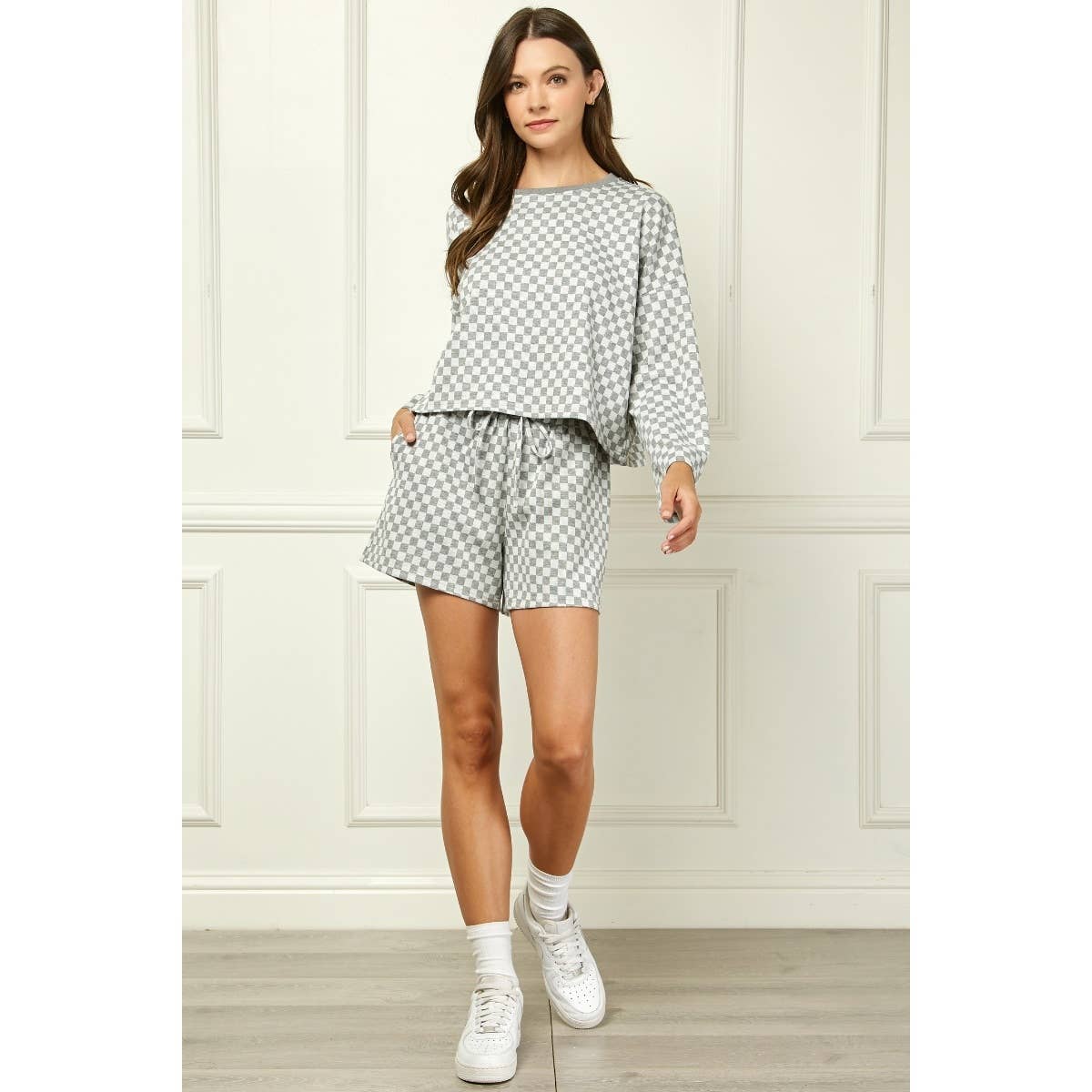 Veveret - Vente Short – femme - Short à cordon en jersey à carreaux 11