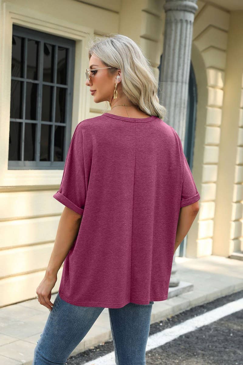 Lily Clothing - Wholesale T-Shirt - Women's - ROUND NECK SOLID COLOR SHORT SLEEVE LOOSE T SHIRT_CWTSTS028027