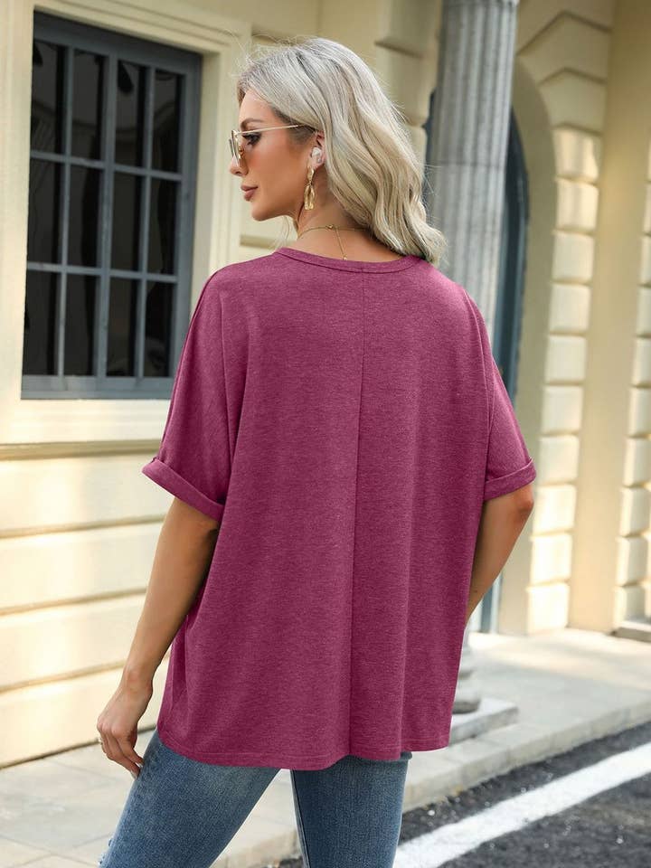 Lily Clothing - Wholesale T-Shirt - Women's - ROUND NECK SOLID COLOR SHORT SLEEVE LOOSE T SHIRT_CWTSTS028027
