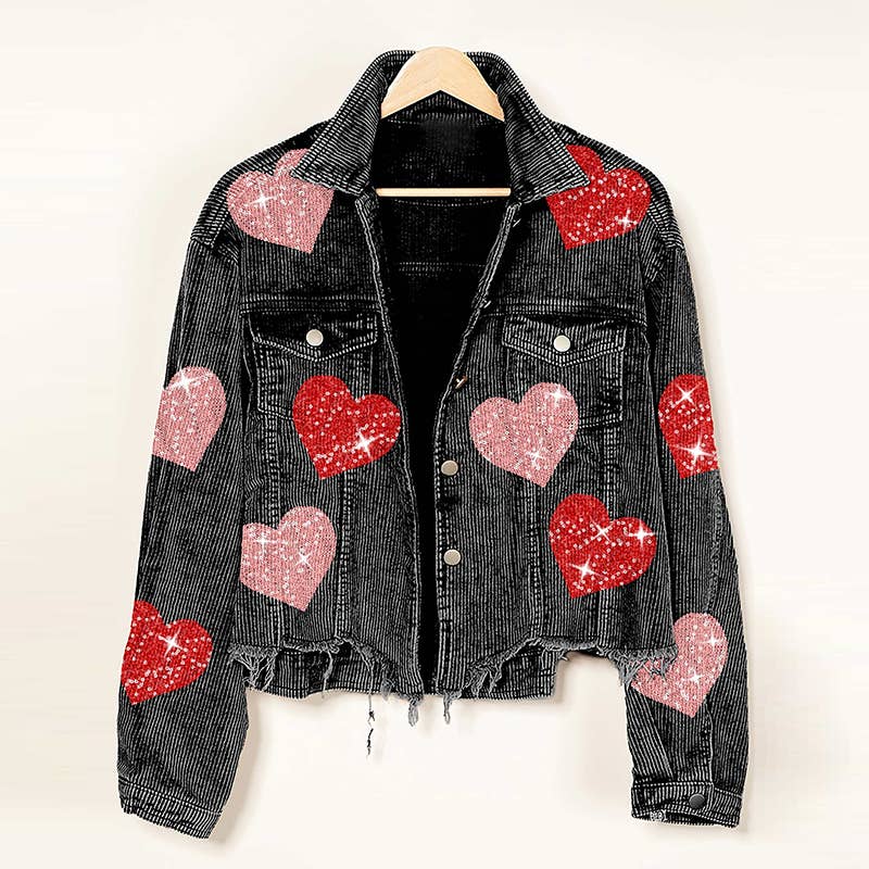 HIDDENBRAND - Wholesale Jacket - Women's - Love Sequins With Loose Corduroy Fleece Jacket7