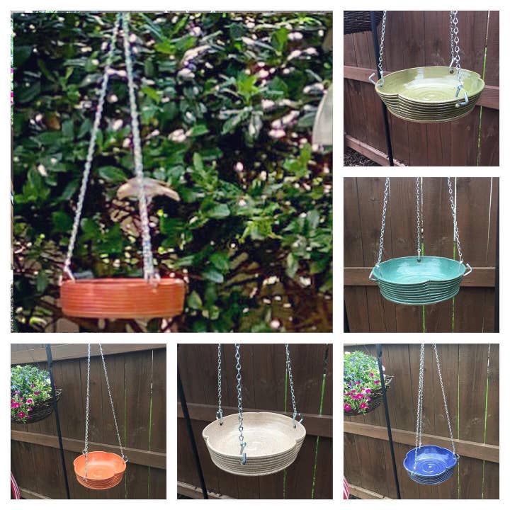 Hanging Bird Bath or Feeder for wholesale by Fatty Frog Pots Handmade Pottery