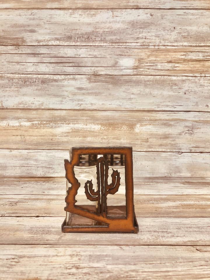 Arizona State Outline with Cactus Salt n Pepper for wholesale by Universal Ironworks USA