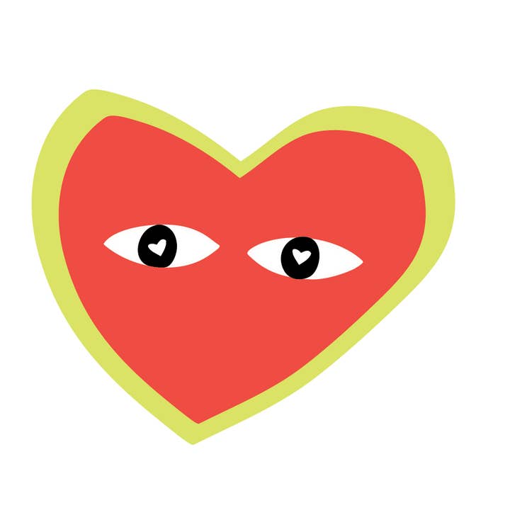 Green Red Heart sticker for wholesale by Power and Light Press