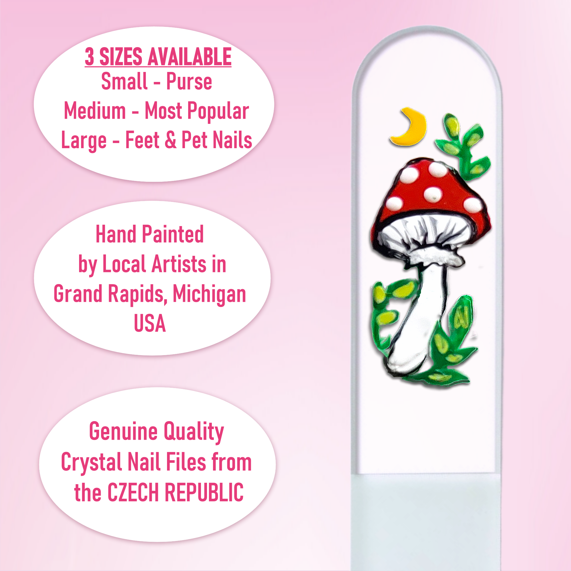 Classy Nail Files - Wholesale Nail File - Magic Mushroom Moon Hand Painted Czech Crystal Nail File6