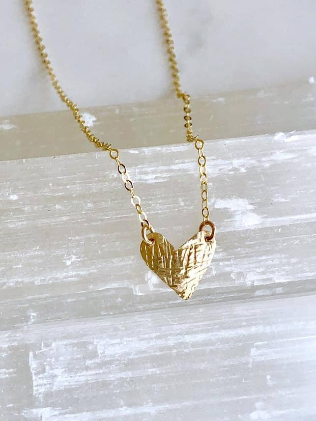 Tiny Textured Heart Necklace for wholesale by Bonnie Boardman Jewelry