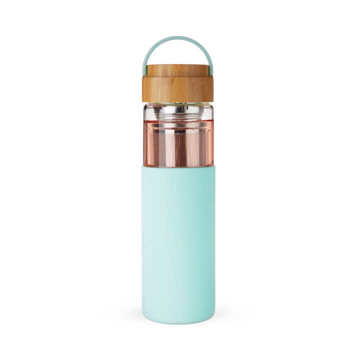 Pinky Up - Wholesale Insulated Mug/Tumbler - Dana™ Glass Travel Mug Infuser and Silicone Sleeve Turquoise2