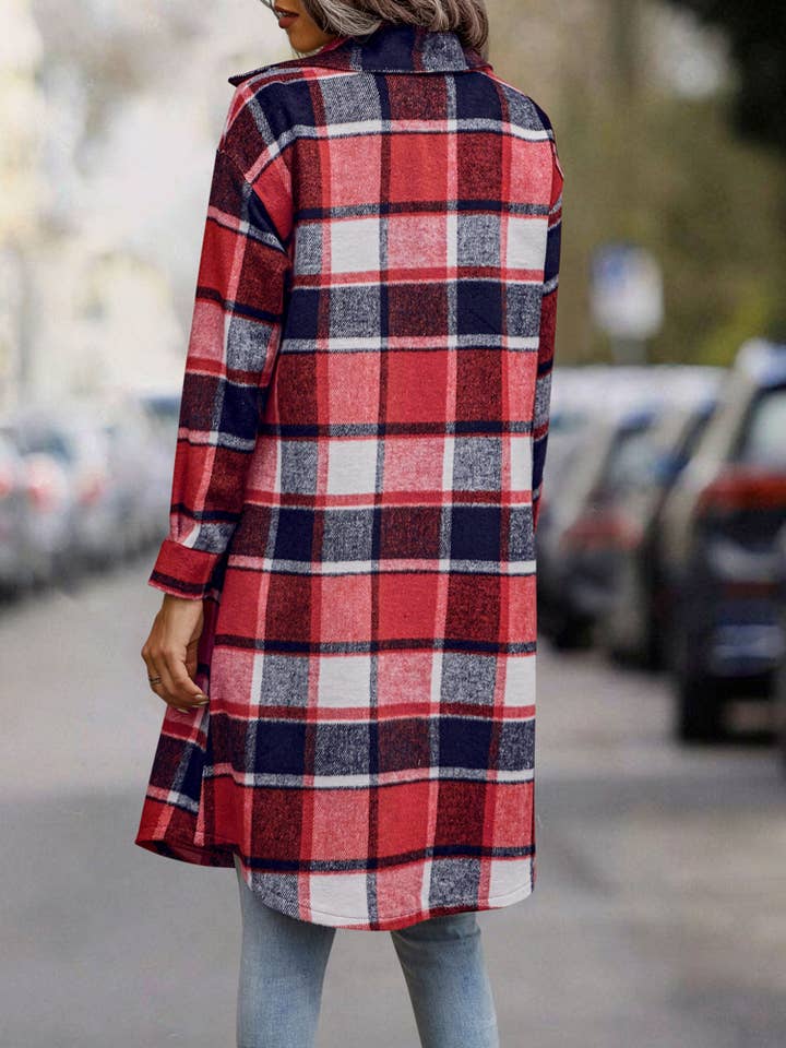 eLook - Vente Manteau – femme - Manteau long boutonné à carreaux SZ1-JK821132