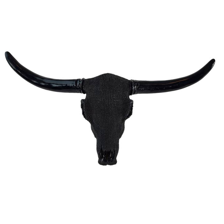 Southwestern Black Beads Longhorn Cow Bull Skull Wall Décor for wholesale by De Leon Collections