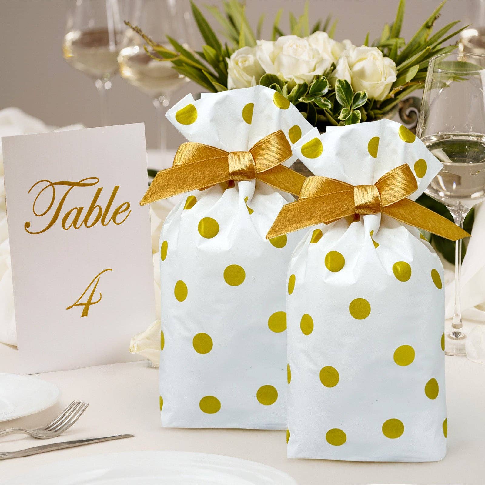 Wrapables.com - Wholesale Party Favor Bag/Box - Wrapables Gold Dots Drawstring Treat Bags (50pcs)2