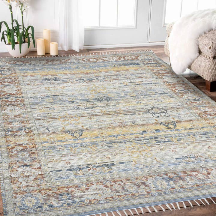 Alfombra Prairie Larson de yute y poliéster, color azul y rojo, PRE40576 para venta al por mayor de Amer Rugs