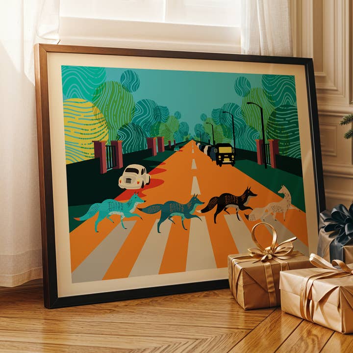 Abbey Road Foxes London Art Print for wholesale by EYE FOR LONDON PRINTS