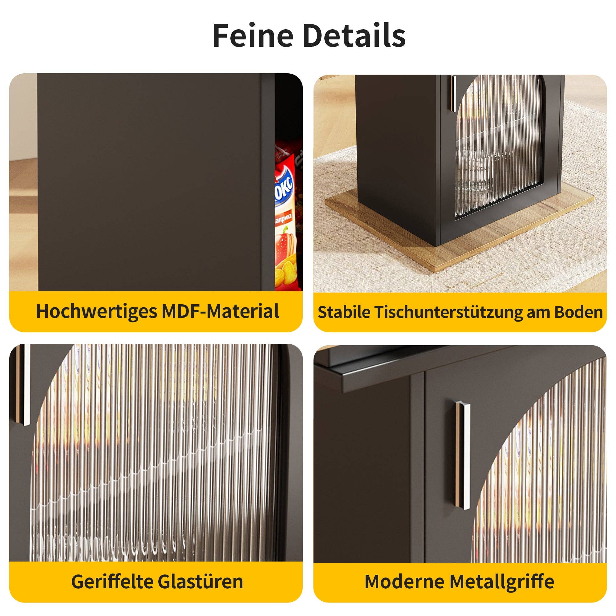 Urban Meuble - Wholesale Side Table - Extendable dining table with wood effect, black storage space, and glass 110-140*70cm CHOCAS BLACK GLASS6