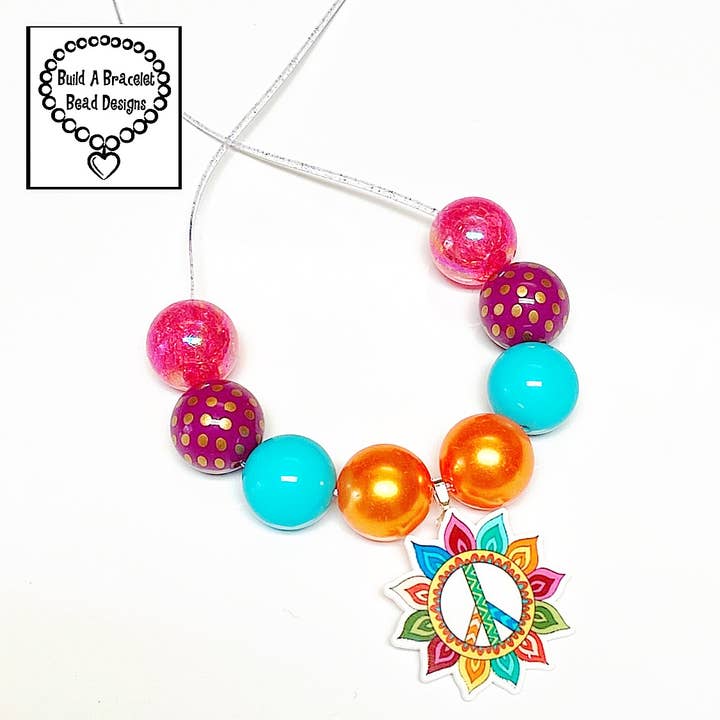 Funky Sunflower 🌻 Peace ☮️ Tegn Justerbar Halskæde for engroshandel hos Build A Bracelet Bead Designs