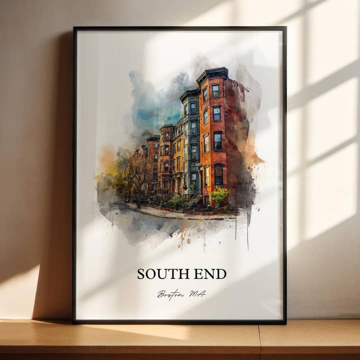 Arte murale di South End Boston, Stampa di Boston, Arte ad acquerello di Boston MA, Regalo di Boston, Stampa di South End Boston, Poster di viaggio, Regalo per inaugurazione casa per la vendita all'ingrosso da parte di Premium Travel Art