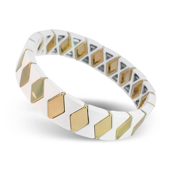 Metalarmbånd med hvidt og guld diamantmønster for engroshandel hos XUXA