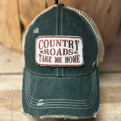 Casquette de camionneur usée "Country Roads" pour la vente par The Goat Stock