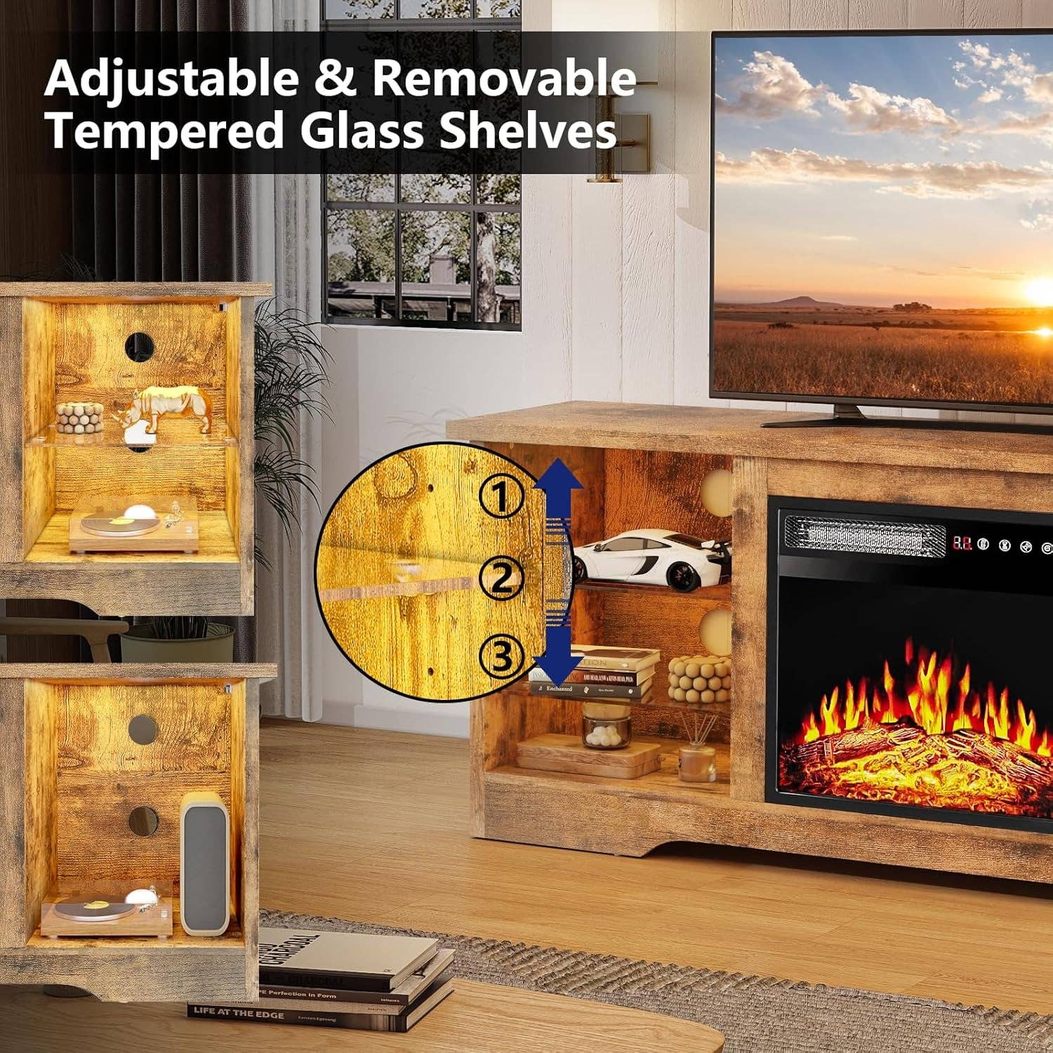 Brown Fireplace TV Stand 18 Electric Fireplace for 65 Inch TVs for wholesale on Faire1