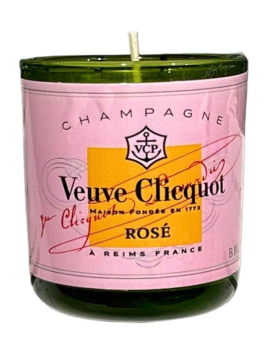 Green Glass Votive Candle with champagne label for wholesale by The French Bee & Co