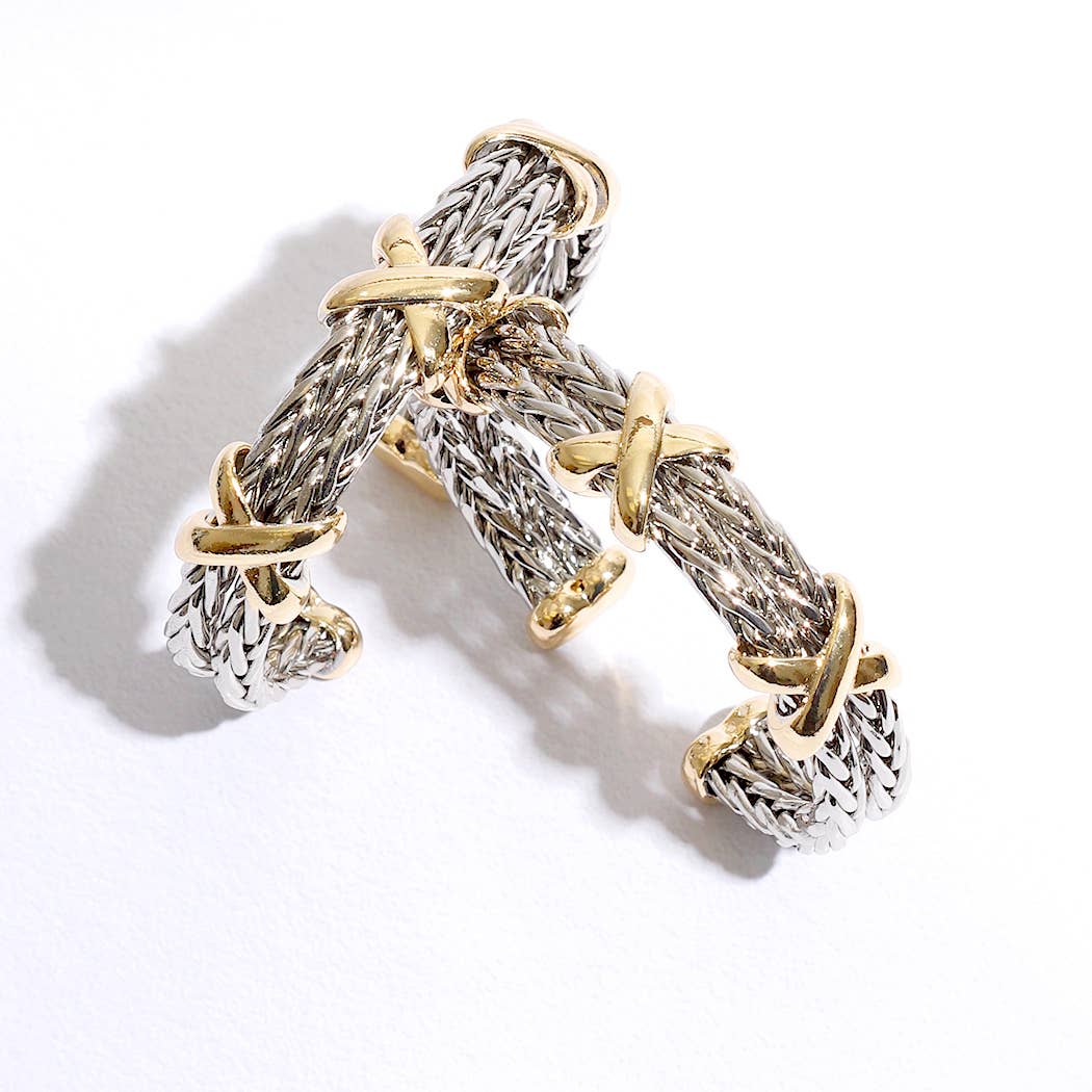 MULTI Braided Two Row Two Toned Bangle Bracelet for wholesale on Faire2