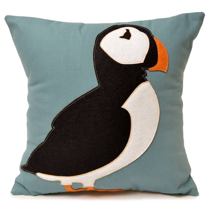18" Puffin Maine pillow for wholesale by The Salty Cottage