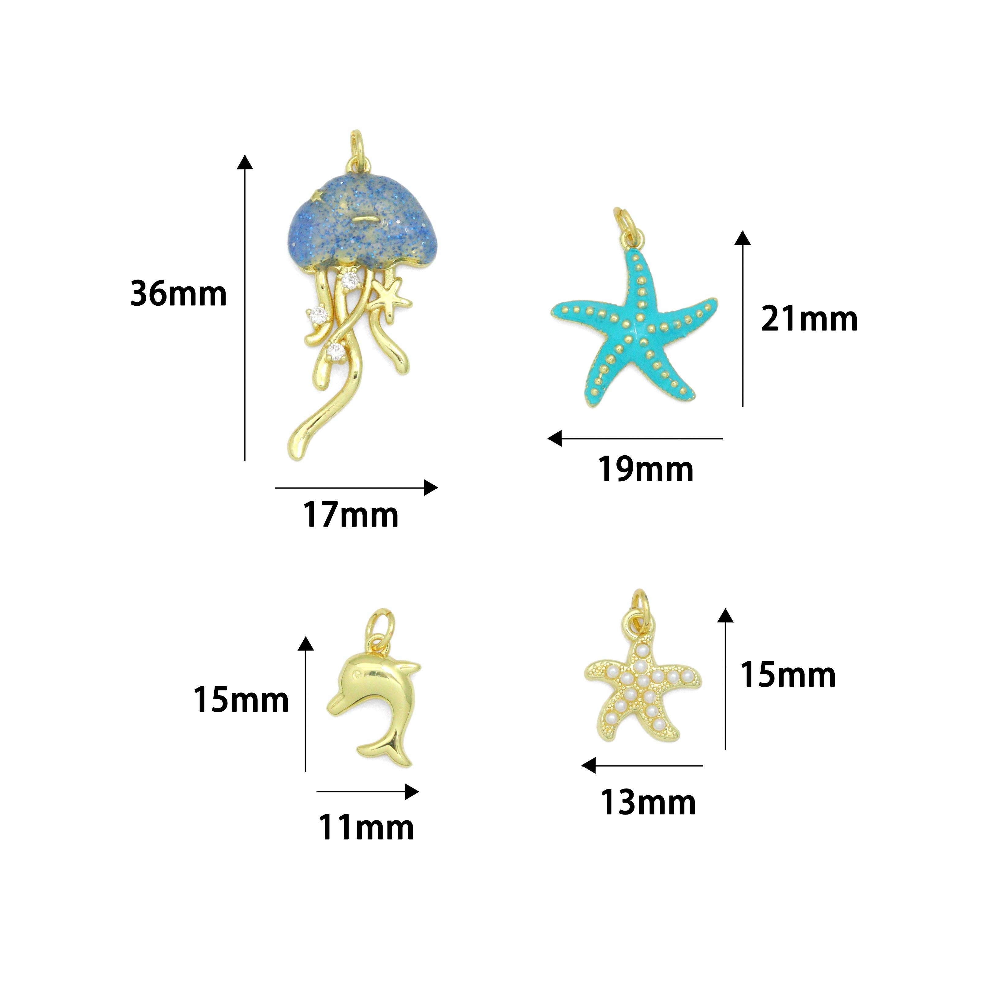 BestBeads&Beyond - Wholesale Individual Charm/Pendant - Enamel Jellyfish Blue starfish, Pearl starfish, Dolphin Pendant charm, Sku#A5101