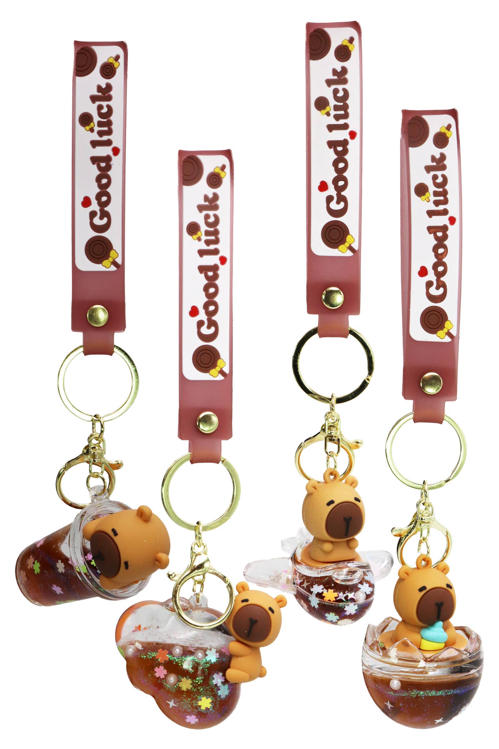 Assorted Capybara Glitter Liquid 3d Resin Key Ring for wholesale on Faire1