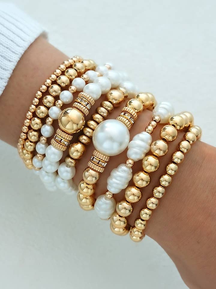 Plated Beading Pearl Multilayer 9pcs Bracelet Set for wholesale by Aapparella