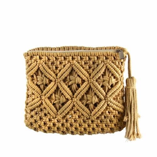 Global Crafts - Wholesale Clutch Bag - Women's - Tan Macrame Clutch With Tassel0
