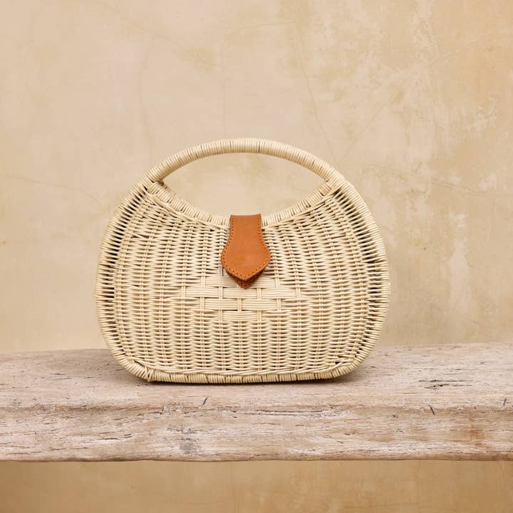 The Winding Road - Wholesale Top Handle Bag - Women's - Ivory Rattan Eclipse Handbag