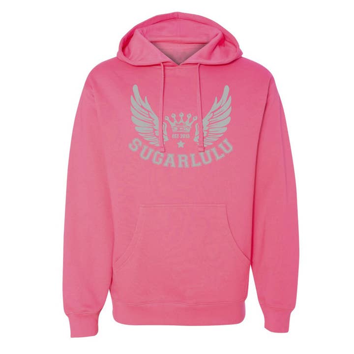 SWEAT À CAPUCHE ROSE FONCÉ À PAILLETTES ARGENTÉES - Choisissez votre logo et votre longueur pour la vente par Sugar Lulu
