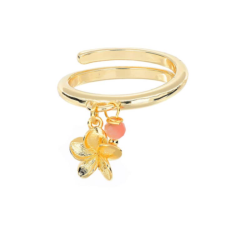 Anello regolabile con charm fiore frangipane | Purezza per la vendita all'ingrosso da parte di ISHWARA JEWELS