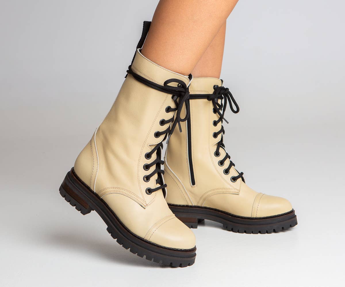 TALC FW- LORENZA, bottines en cuir couleur talc en vente sur Faire0