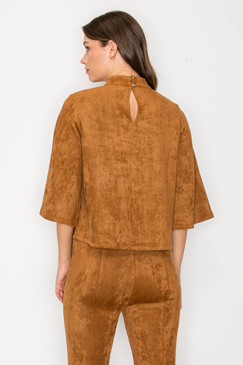 LoveWednesday - Wholesale Blouse - Women's - Bell sleeve camel suede top  - LWT1802 30