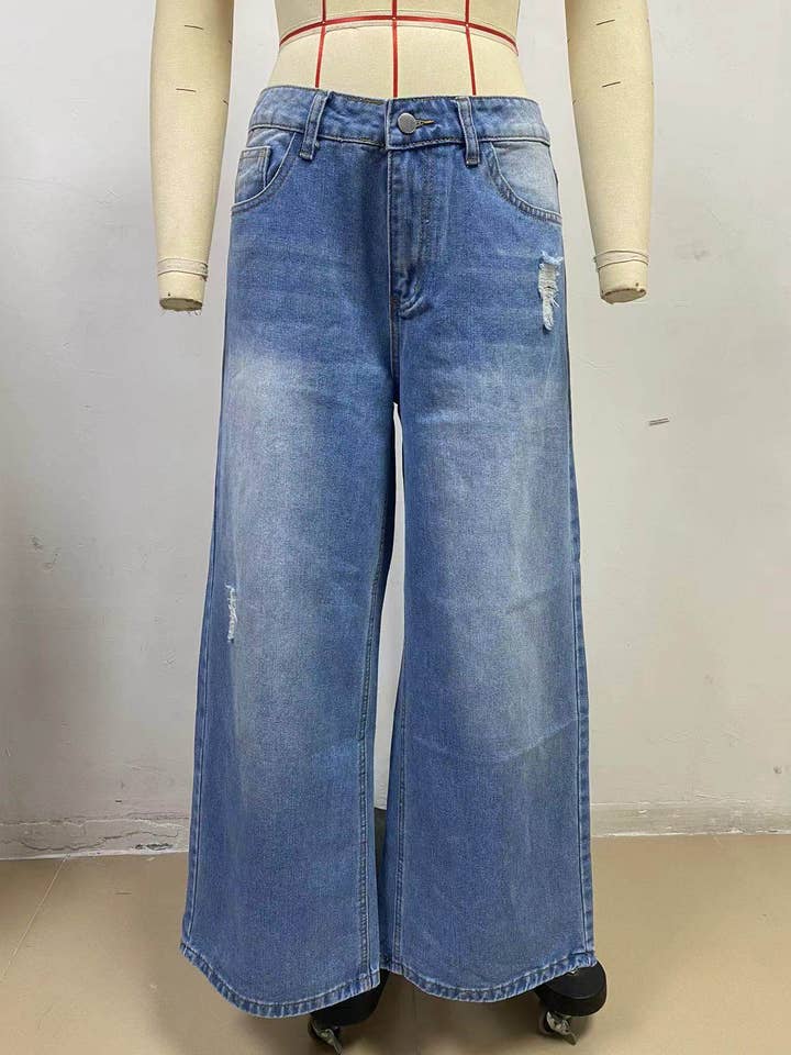 Blau Gerade geschnittene Wide-Leg-Jeans aus Denim für den Großhandel auf Faire0