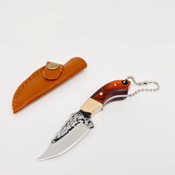 Mio Queena - Wholesale Pocket Knife/Holder - Wooden Handle Portable Mini Stainless Steel Embossed Knife